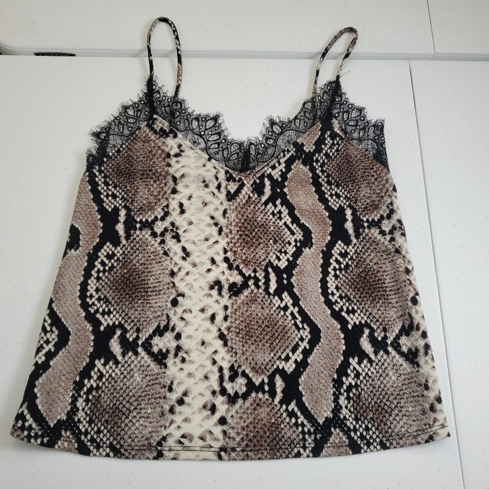 Vibe Sportswear Tank Top Cami Camisole Snake Skin Print Lace Detail Women's S.